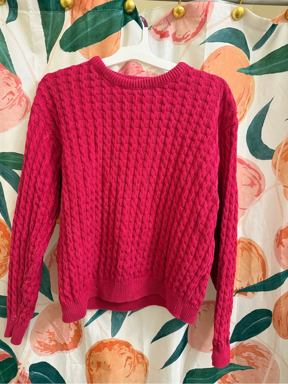 London Fog Vintage Cable Knit Crewneck Sweater - Fuchsia Pink